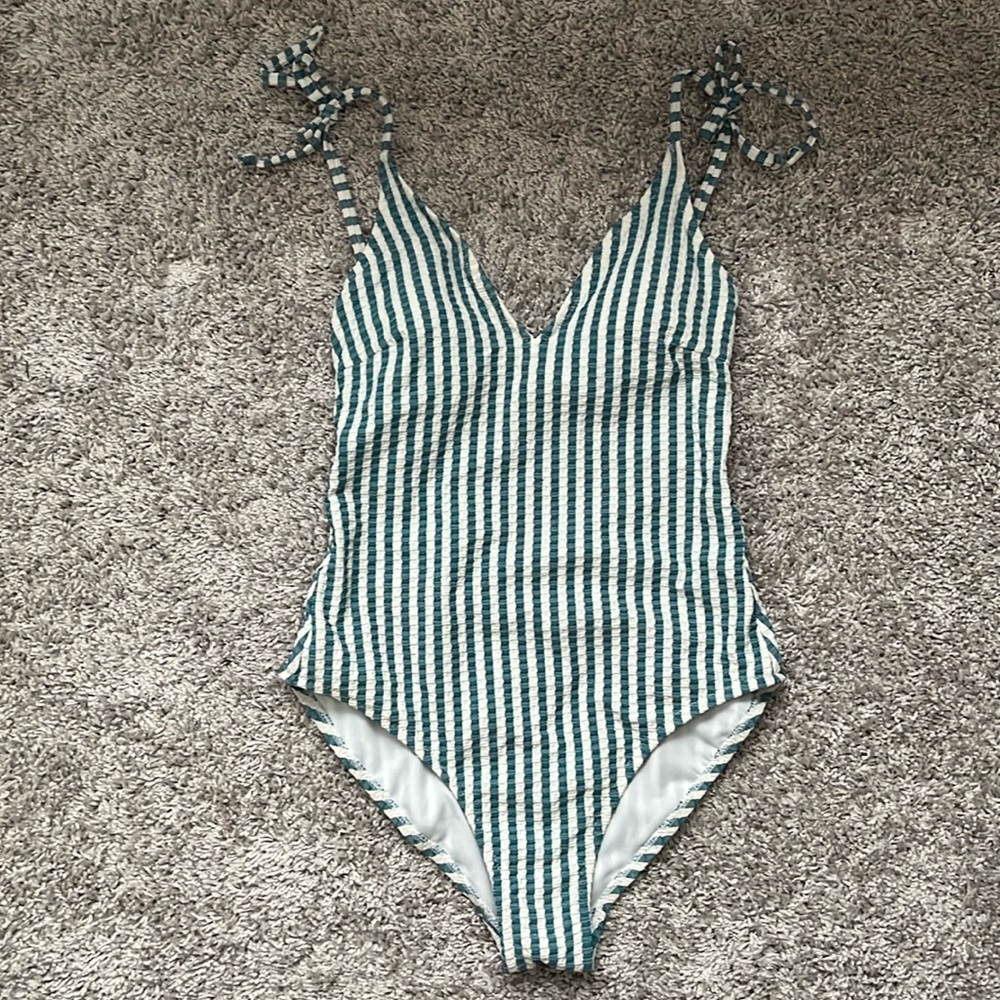 Jessica Simpson Green Striped One-Piece Swimsuit